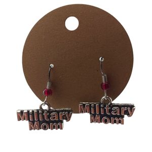Air Force Military Mom Womens Earrings Handmade Silver Tone Red Patriotic